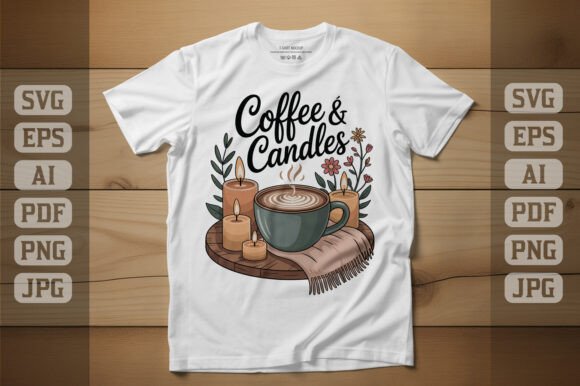 Coffee Candles Cozy T-shirt Design: Premium Graphics for T-Shirt Designs