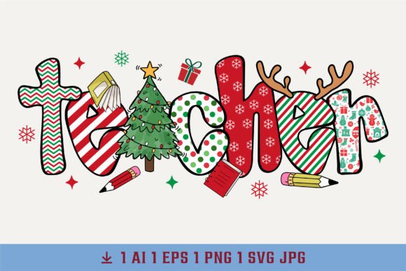 Coquette Preppy PNG Teacher Christmas Graphics & T-Shirt Designs